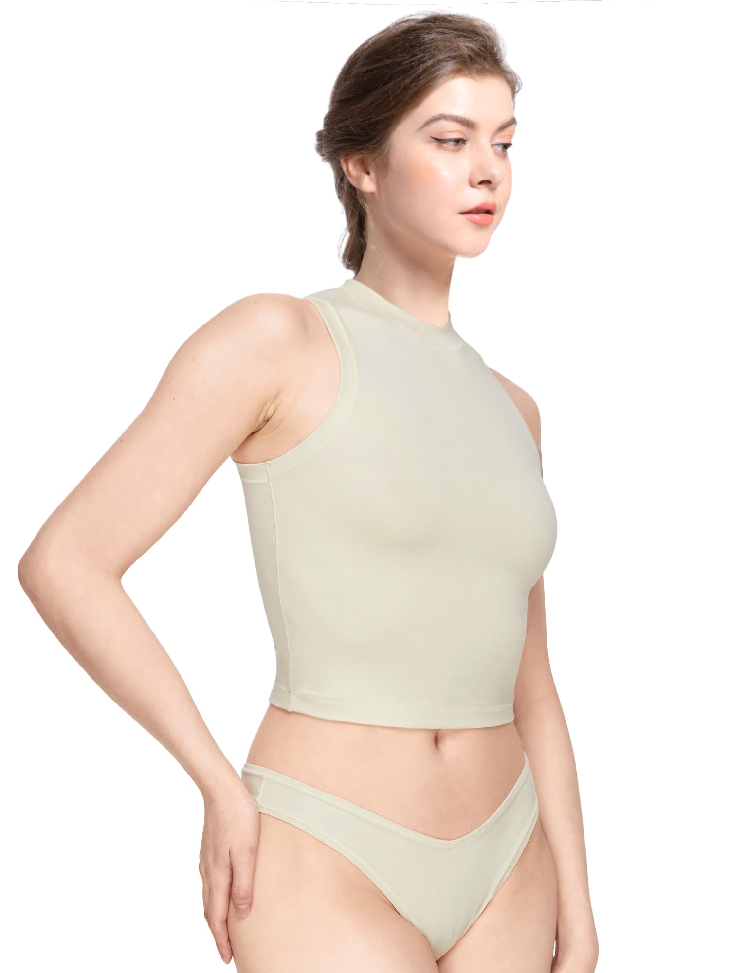 YIANNA Women's Sleeveless Tops Crew Neck Cotton Slim Fit T Shirts Basic Tee Sexy Going Out Crop Top