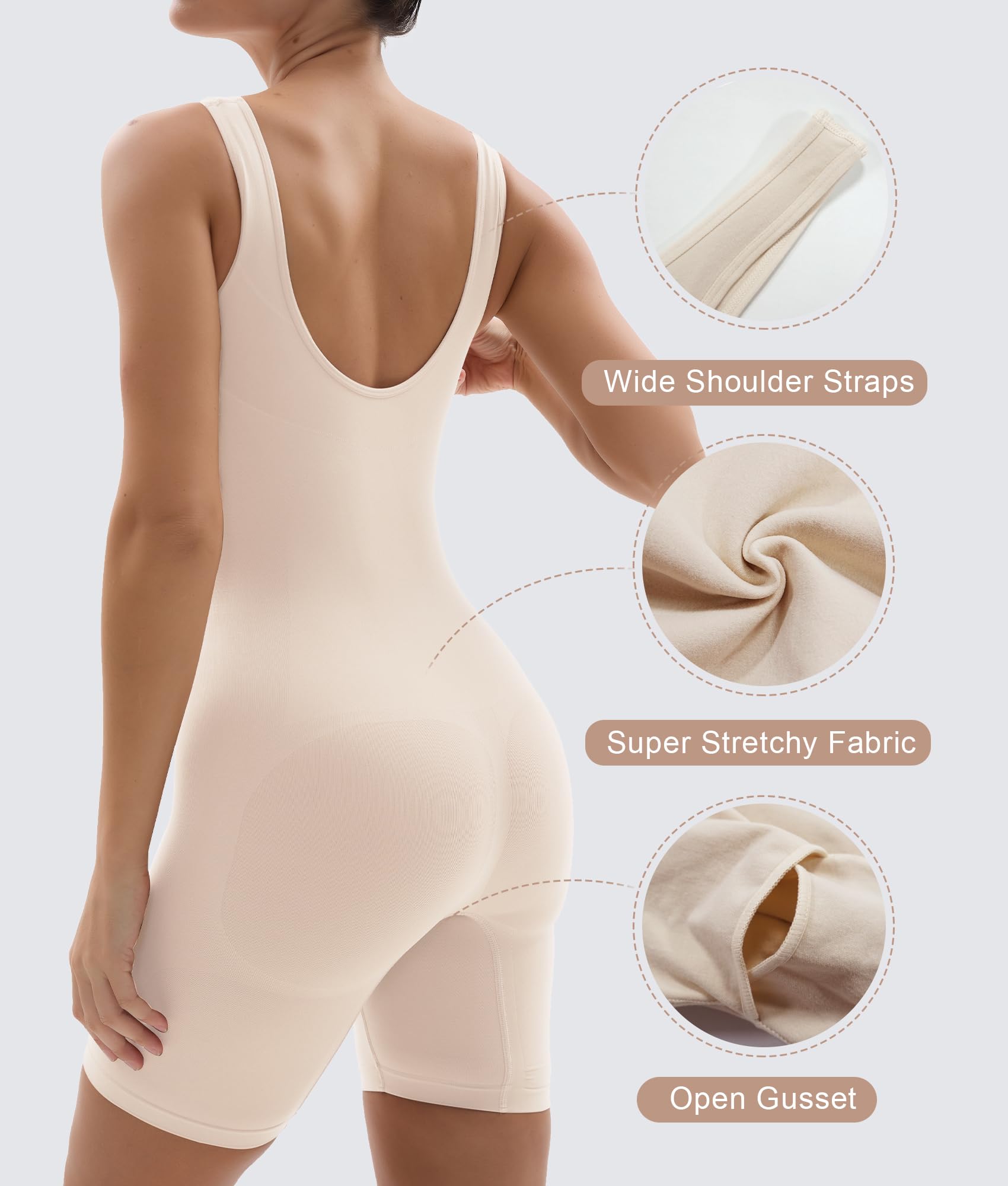 YIANNA Shapewear Bodysuit for Women Tummy Control Scoop Neck Mid Thigh Sculpting Body Shaper
