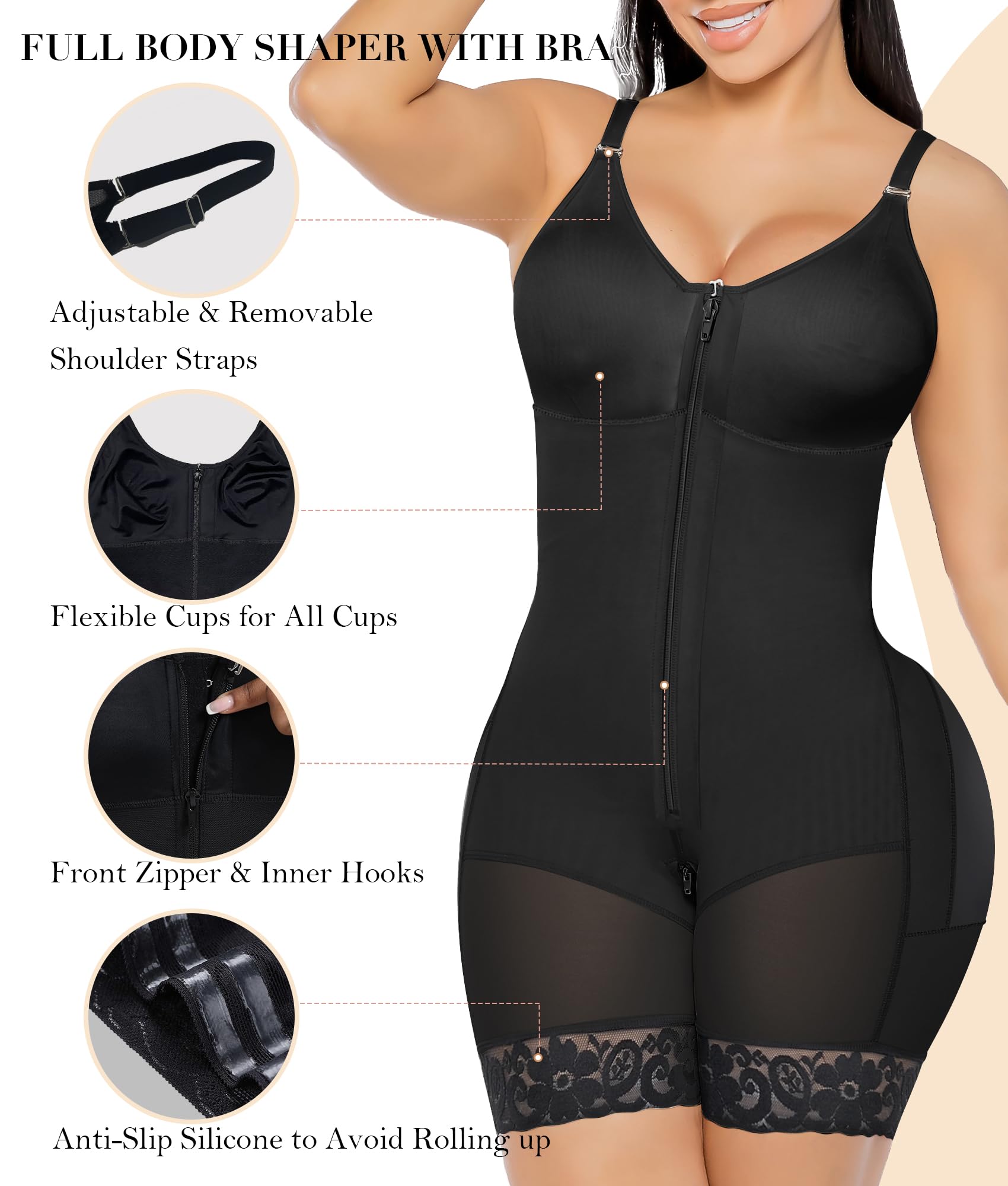 YIANNA Fajas Colombianas Postpartum Shapewear for Women Tummy Control Butt Lifter Body Shaper with Zipper Crotch